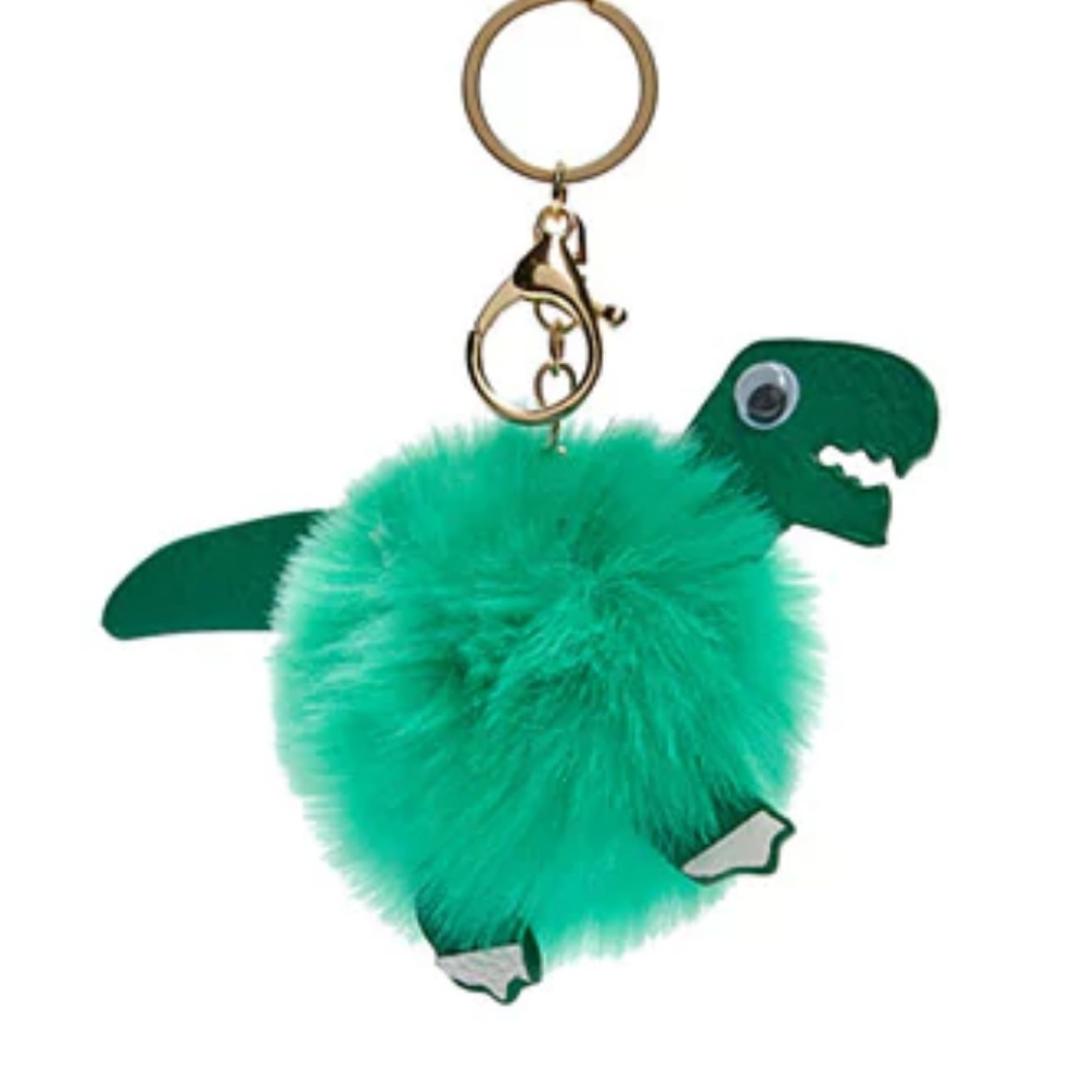 Cute Green Pom Pom dinosaur keychain NWOT